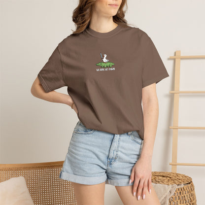Printify T-Shirt We Ride at Dawn Embroidery T-Shirt - Comfort Colors
