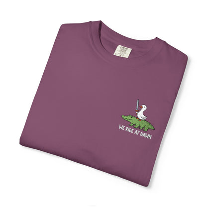 Printify T-Shirt Berry / S We Ride at Dawn Embroidery T-Shirt - Comfort Colors
