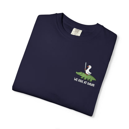 Printify T-Shirt True Navy / S We Ride at Dawn Embroidery T-Shirt - Comfort Colors