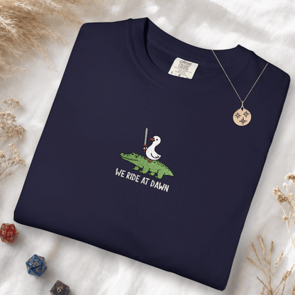 Printify T-Shirt True Navy / S We Ride at Dawn Embroidery T-Shirt - Comfort Colors