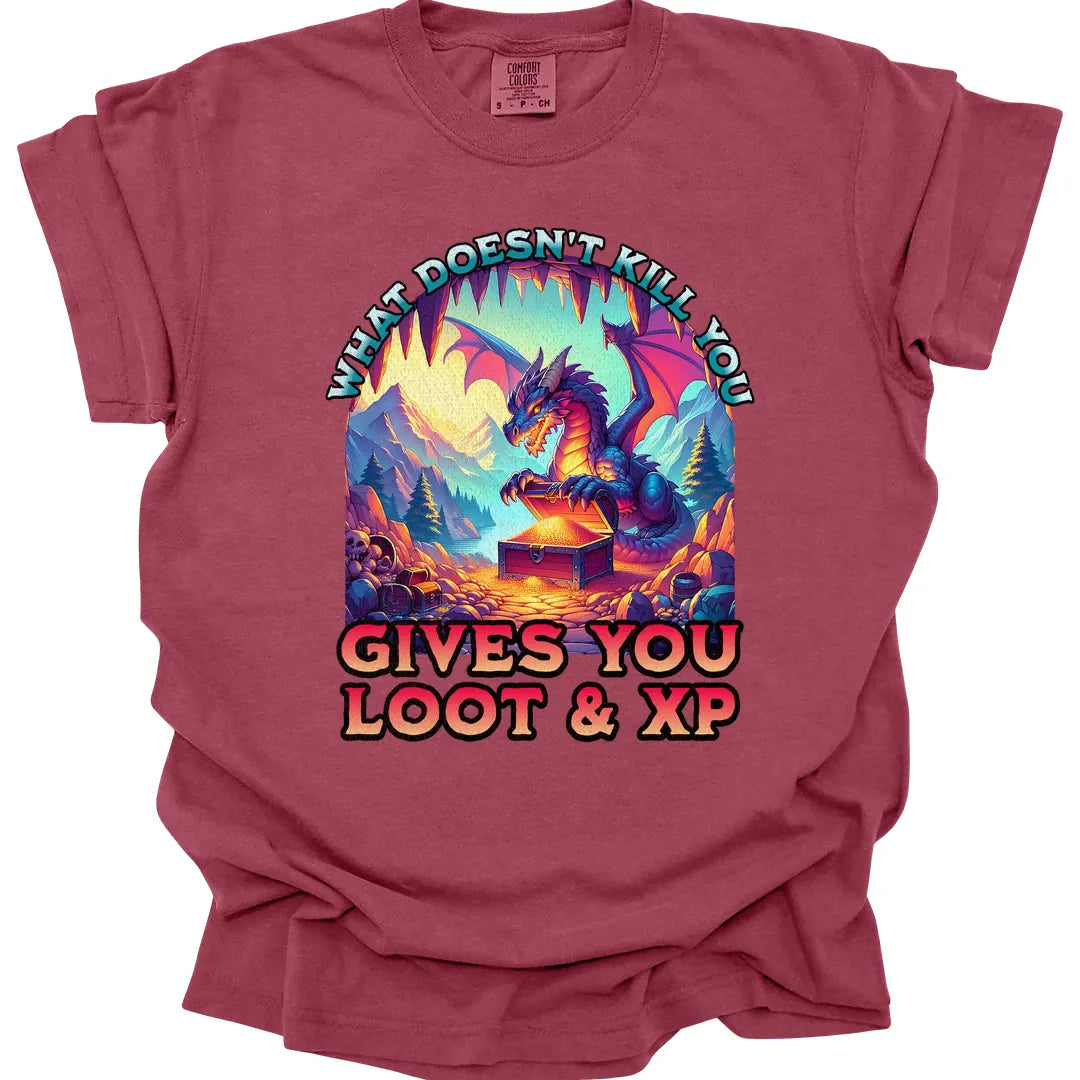 Printify T-Shirt Chili / S What Doesn't Kill You Gives You Loot & XP T-shirt - Comfort Colors