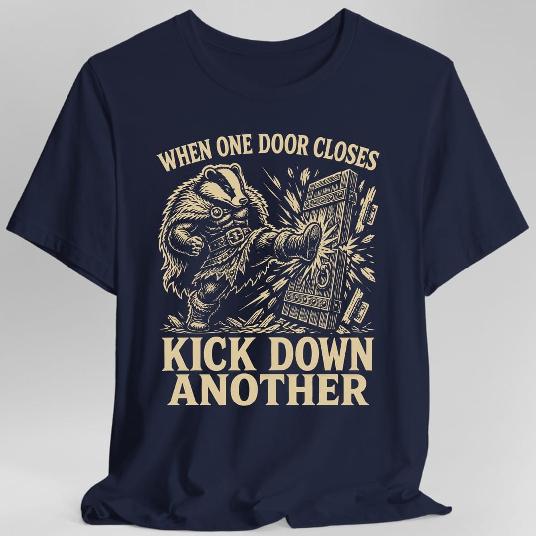 The same Kick down another badger design, on a navy t-shirt.