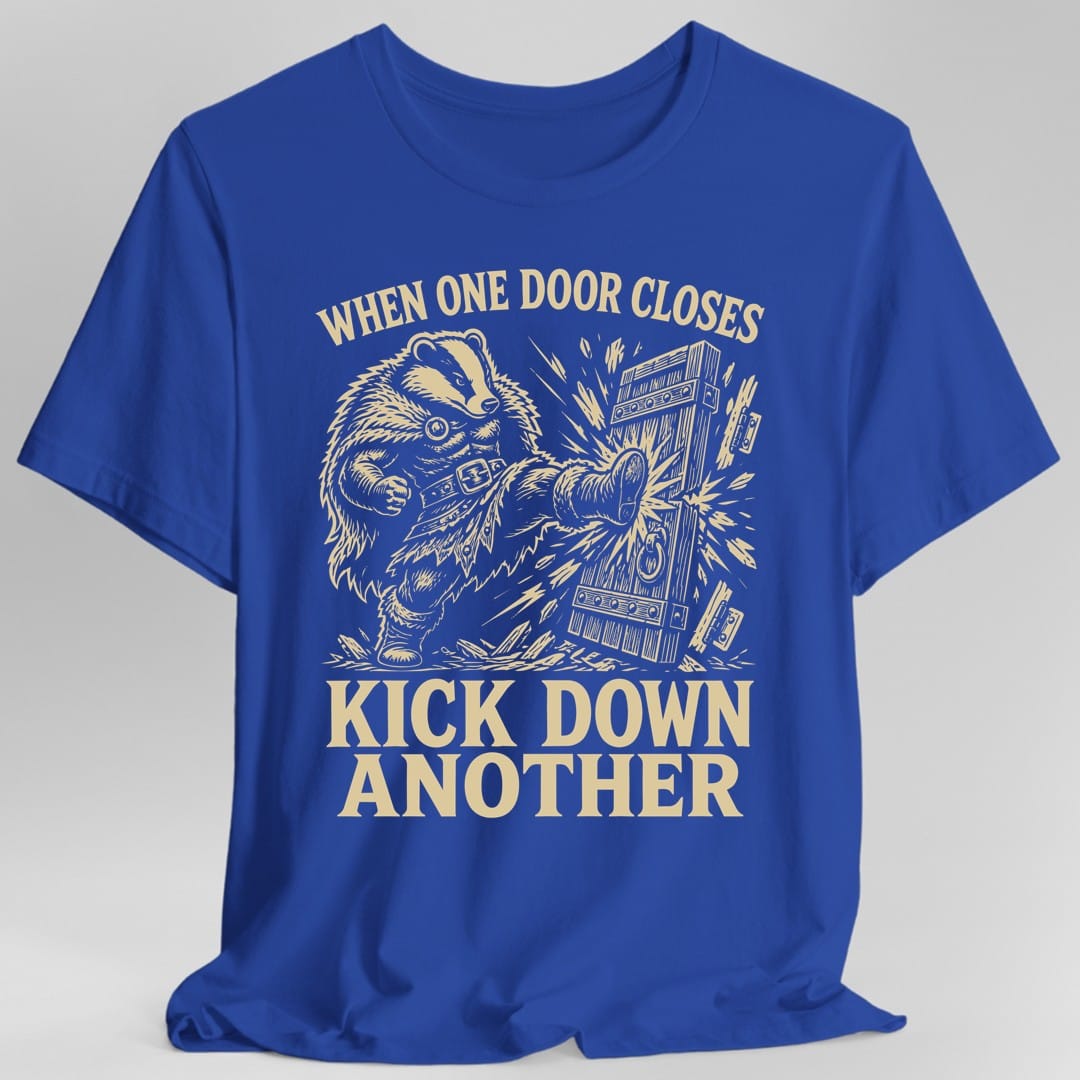 The same Kick down another badger design, on a royal t-shirt.