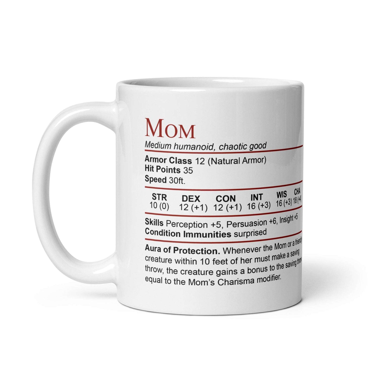 DnD Mom Stat Block Mug – Funny Dungeons & Dragons Coffee Mug for Mom