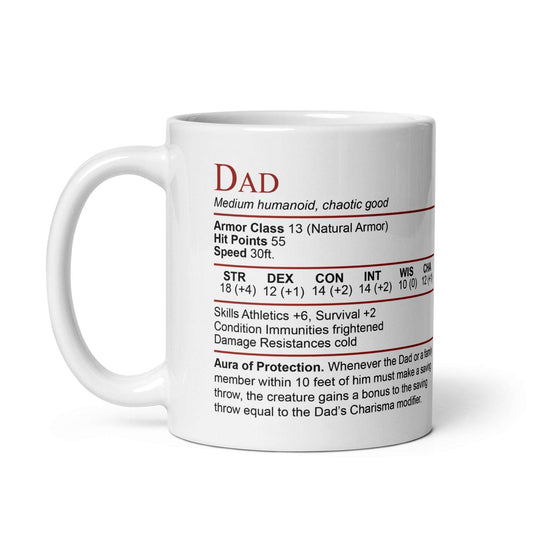 DnD Dad Stat Block Mug – Funny Dungeons & Dragons Coffee Mug for Dad