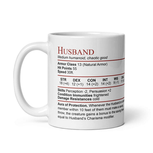 DnD Husband Stat Block Mug – Funny Dungeons & Dragons Gift for Husband