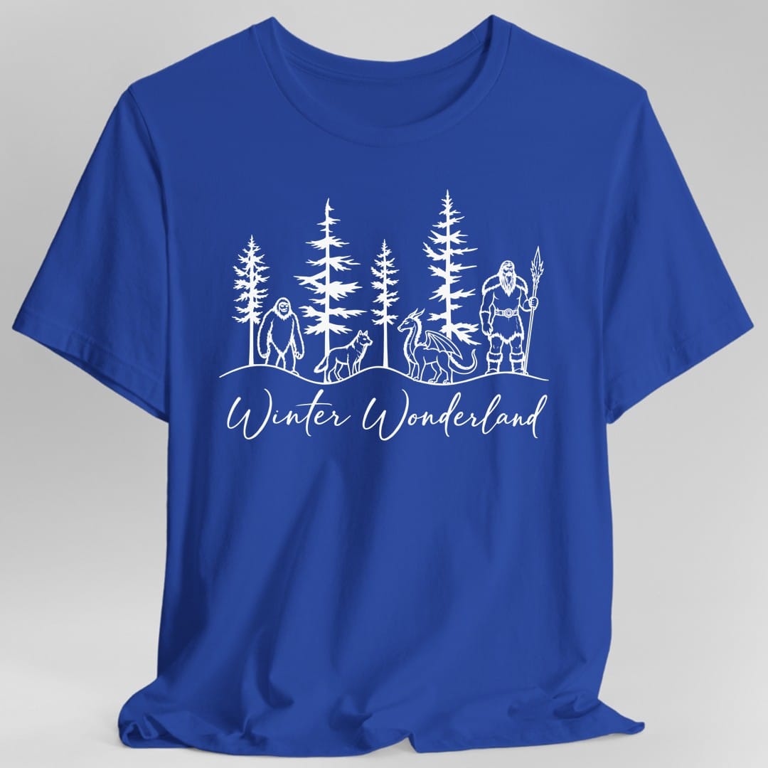The same Winter Wonderland design, on a royal t-shirt.