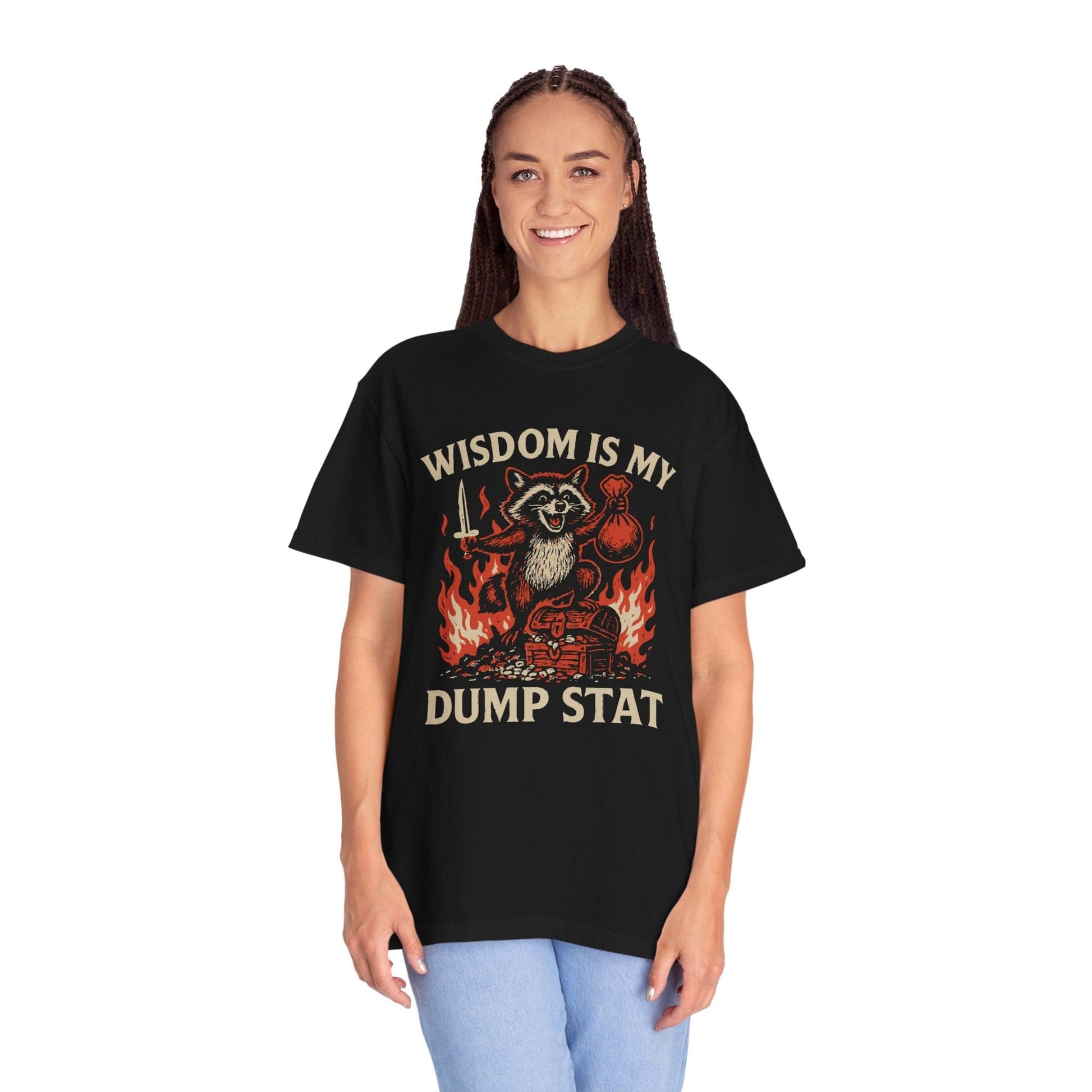 Printify T-Shirt Wisdom Is My Dump Stat D&D T-Shirt - Comfort Colors