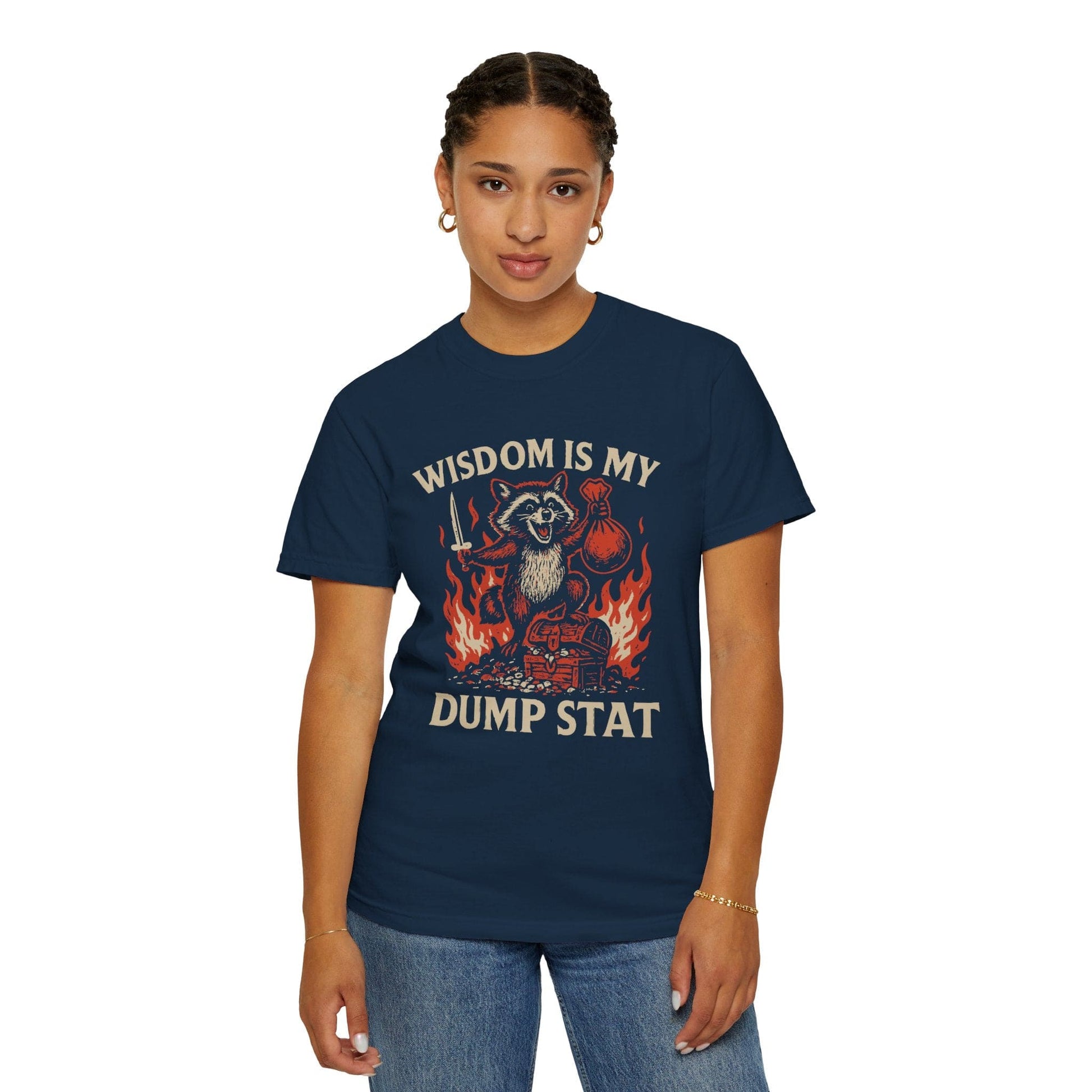 Printify T-Shirt Wisdom Is My Dump Stat D&D T-Shirt - Comfort Colors
