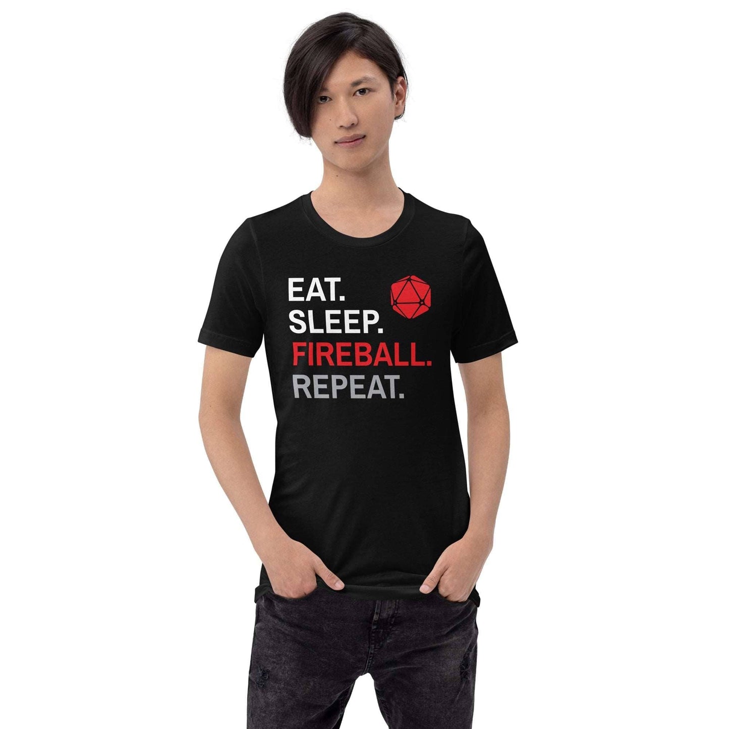 Printify T-Shirt Wizard Class T-Shirt – 'Eat, Sleep, Fireball, Repeat'